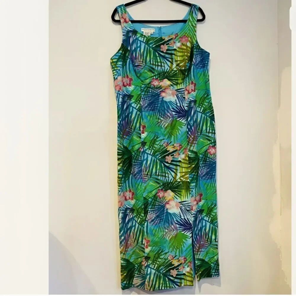 Maggy London Floral Tropical Sleeveless Maxi Linen Blend Dress Size 14